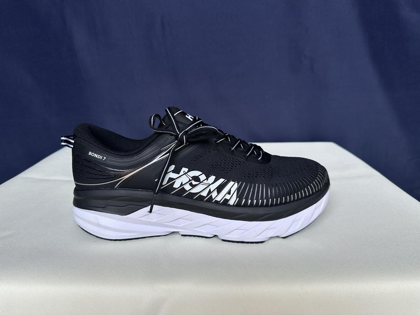 Size 11- Hoka Men Bondi 7 Black White Running Shoes Sneakers