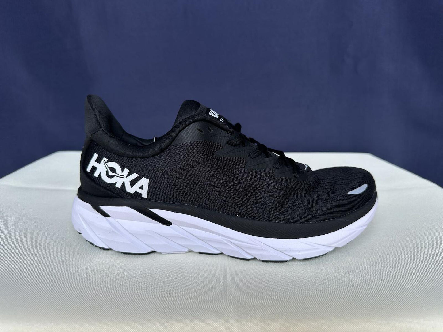 Size 10B- Hoka Women Clifton 8 Black White Run Sneakers Shoes