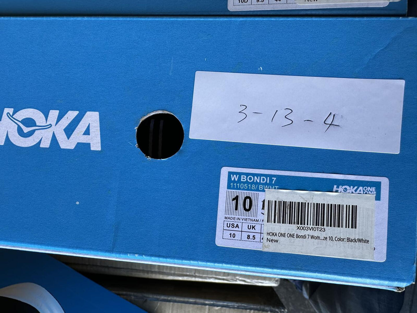 Size 10- Hoka Women Bondi 7 Black White Running Shoes Sneaker