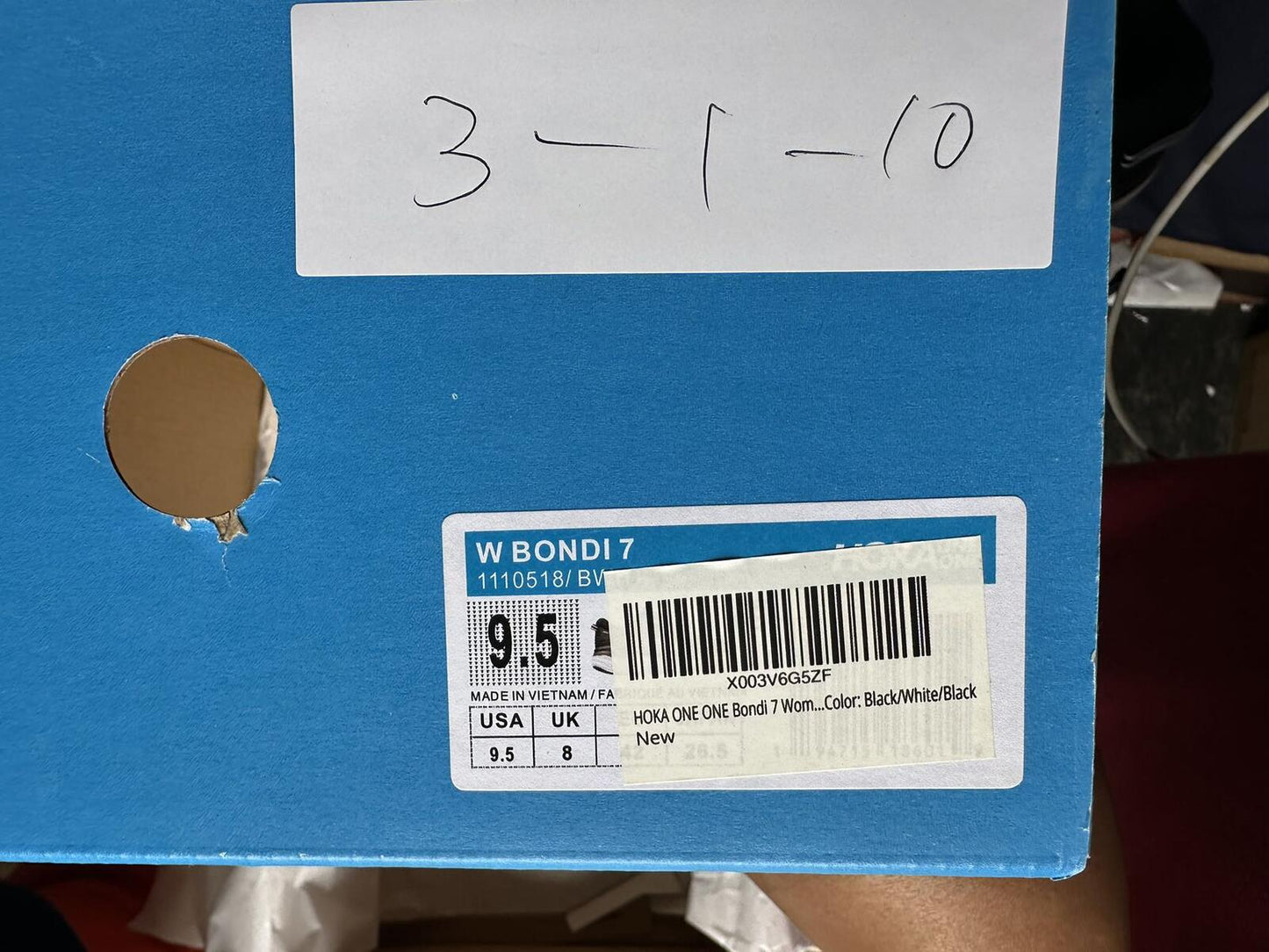 Size 9.5- Hoka Women Bondi 7 Black White Trainer Shoes Sneakers