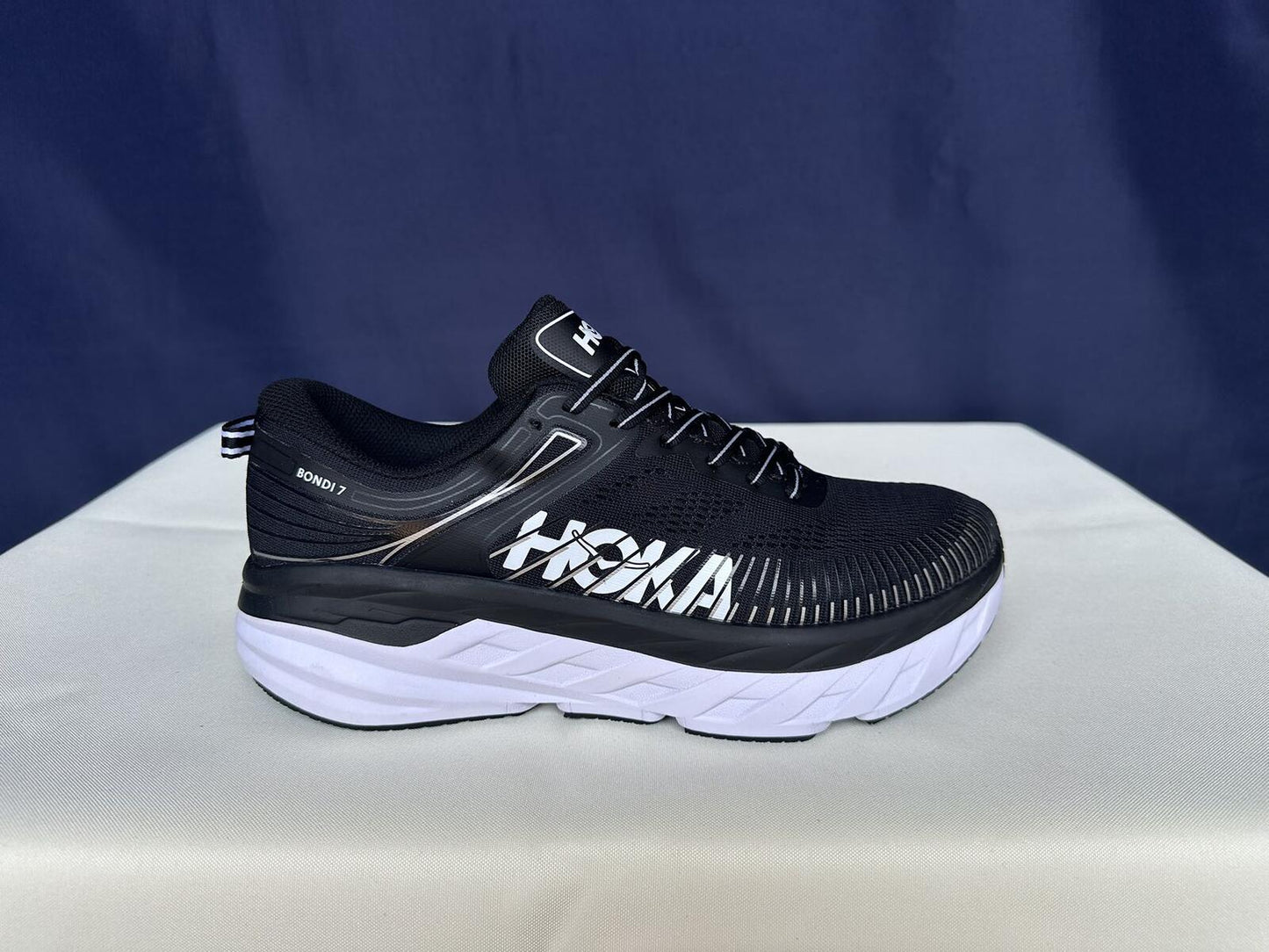 Size 8.5-Hoka Men Bondi 7 Black White Running Shoes Sneakers