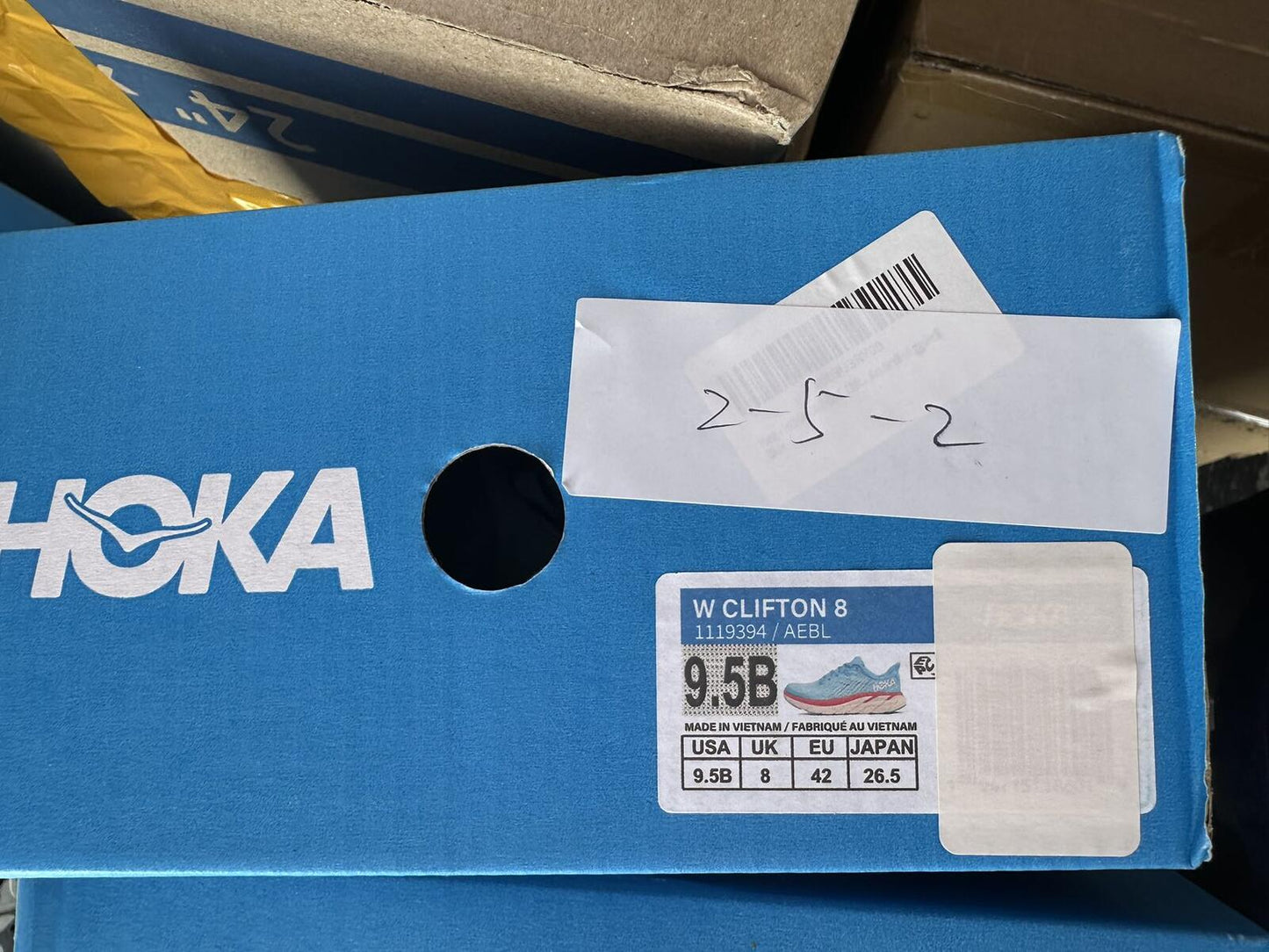 Size 9.5B- Hoka Women Clifton 8 Aquarelle/Eggshell Running Sneakers