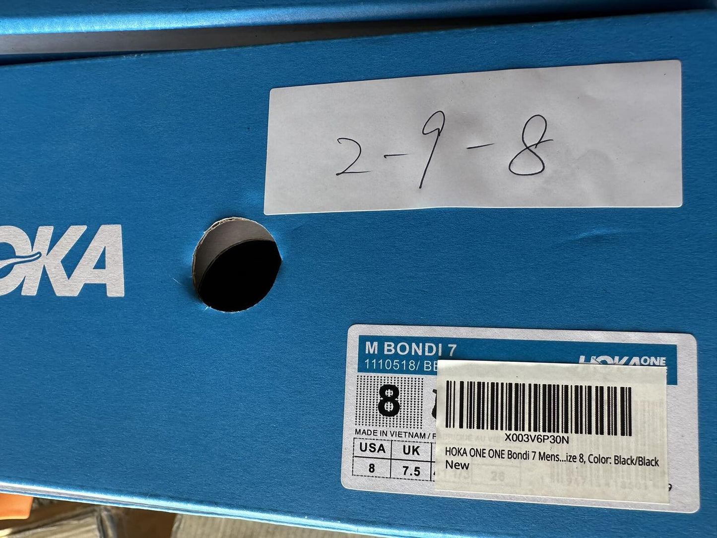 Size 8- Hoka Men Bondi 7 Black Black Running Shoes Sneakers