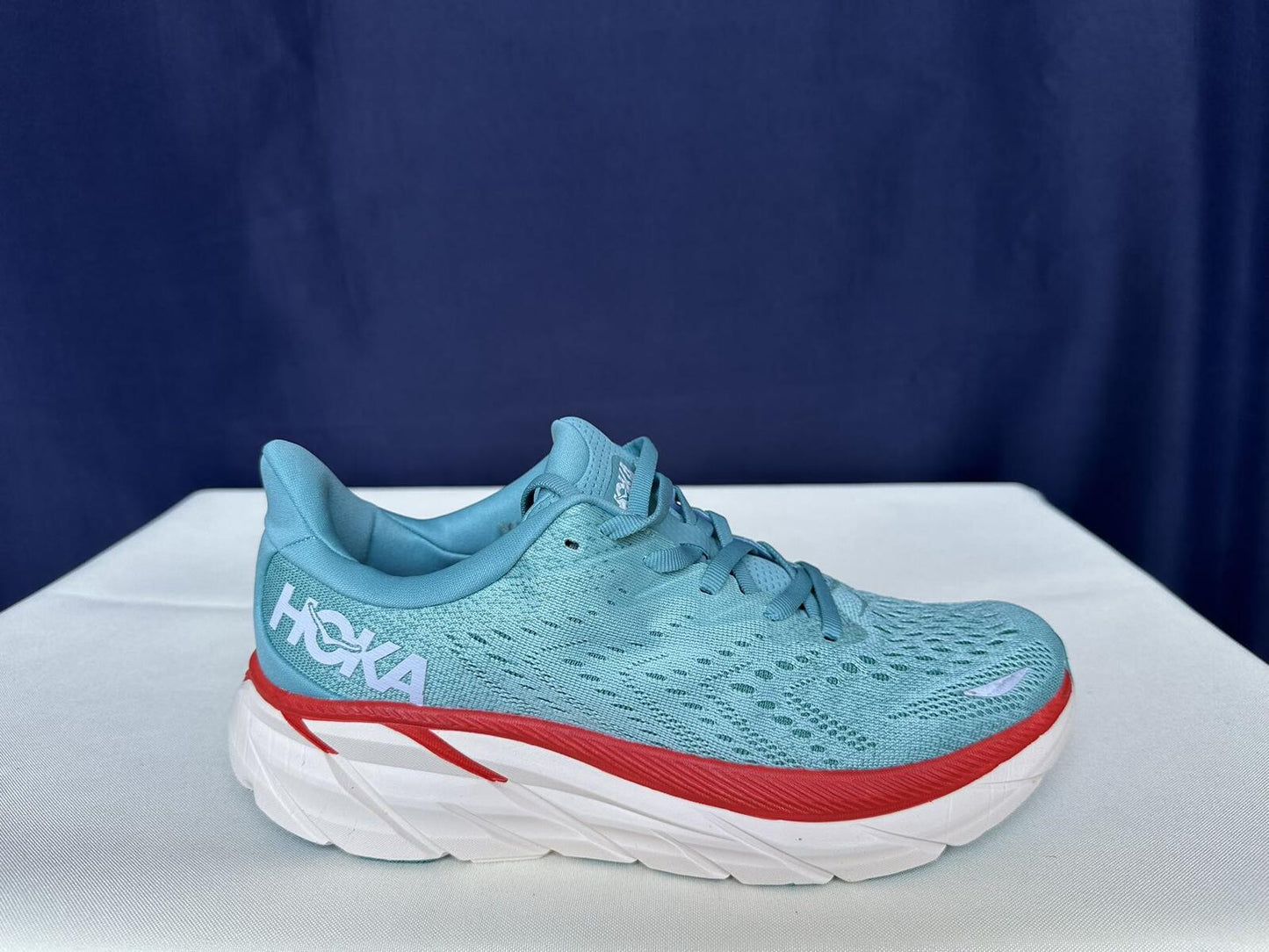 Size 9.5B - Hoka Women Clifton 8 Aquarelle/Eggshell Running Sneakers