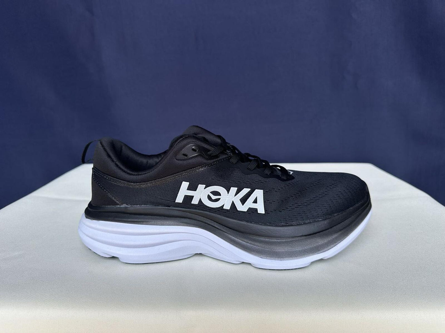 Size 10D- Hoka Men Bondi 8 Black/White Mens Sneakers Shoes