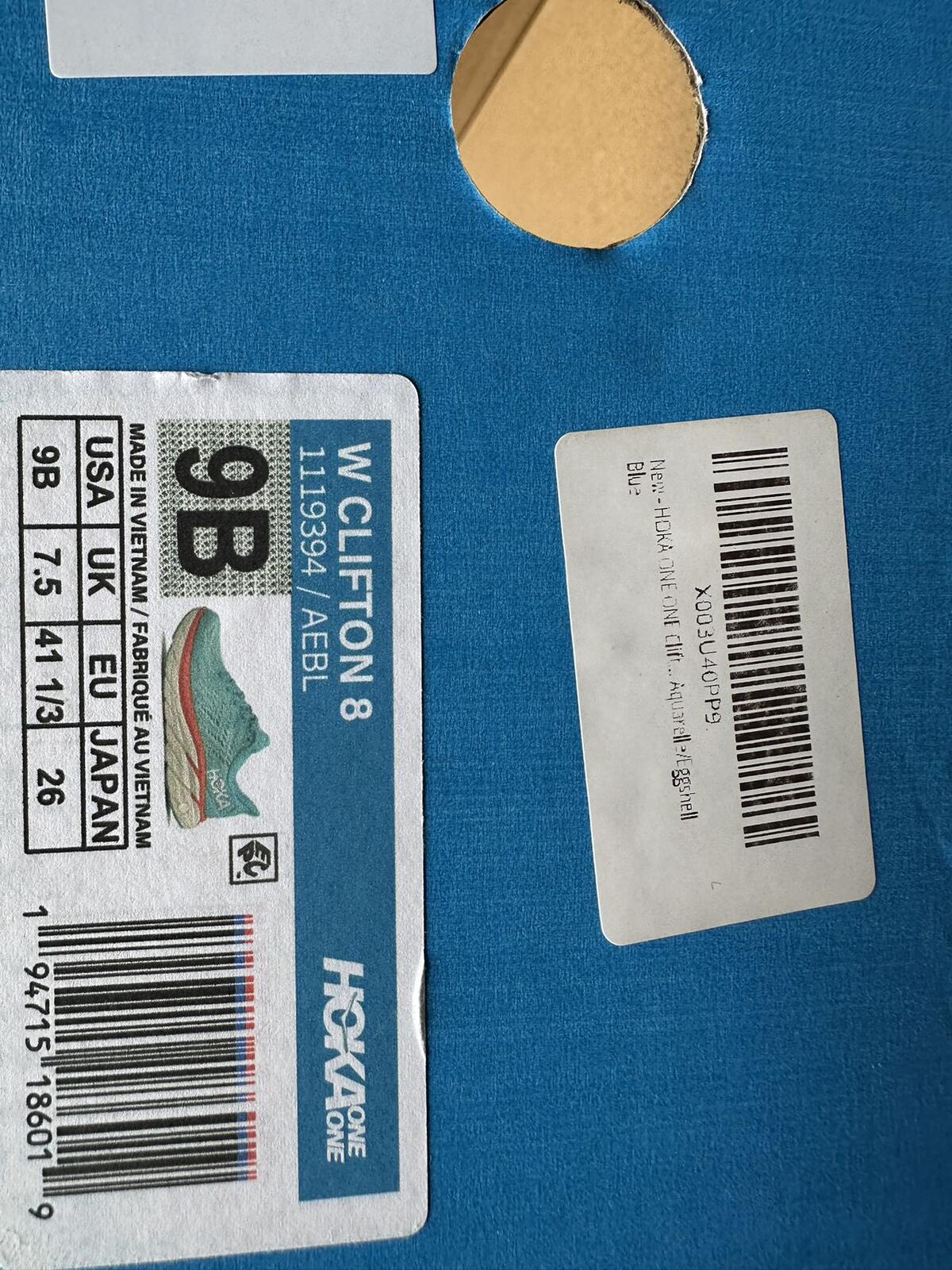 Size 9B - Hoka Women Clifton 8 Aquarelle/Eggshell Running Sneakers