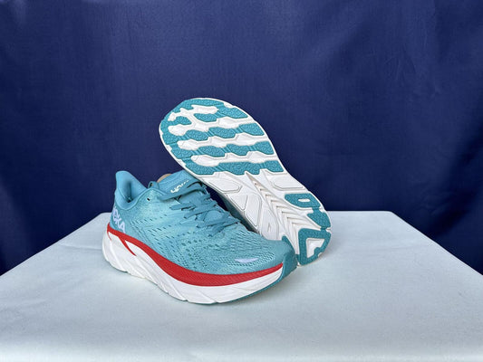 Size 10.5B- Hoka Women Clifton 8 Aquarelle/Eggshell Running Sneakers