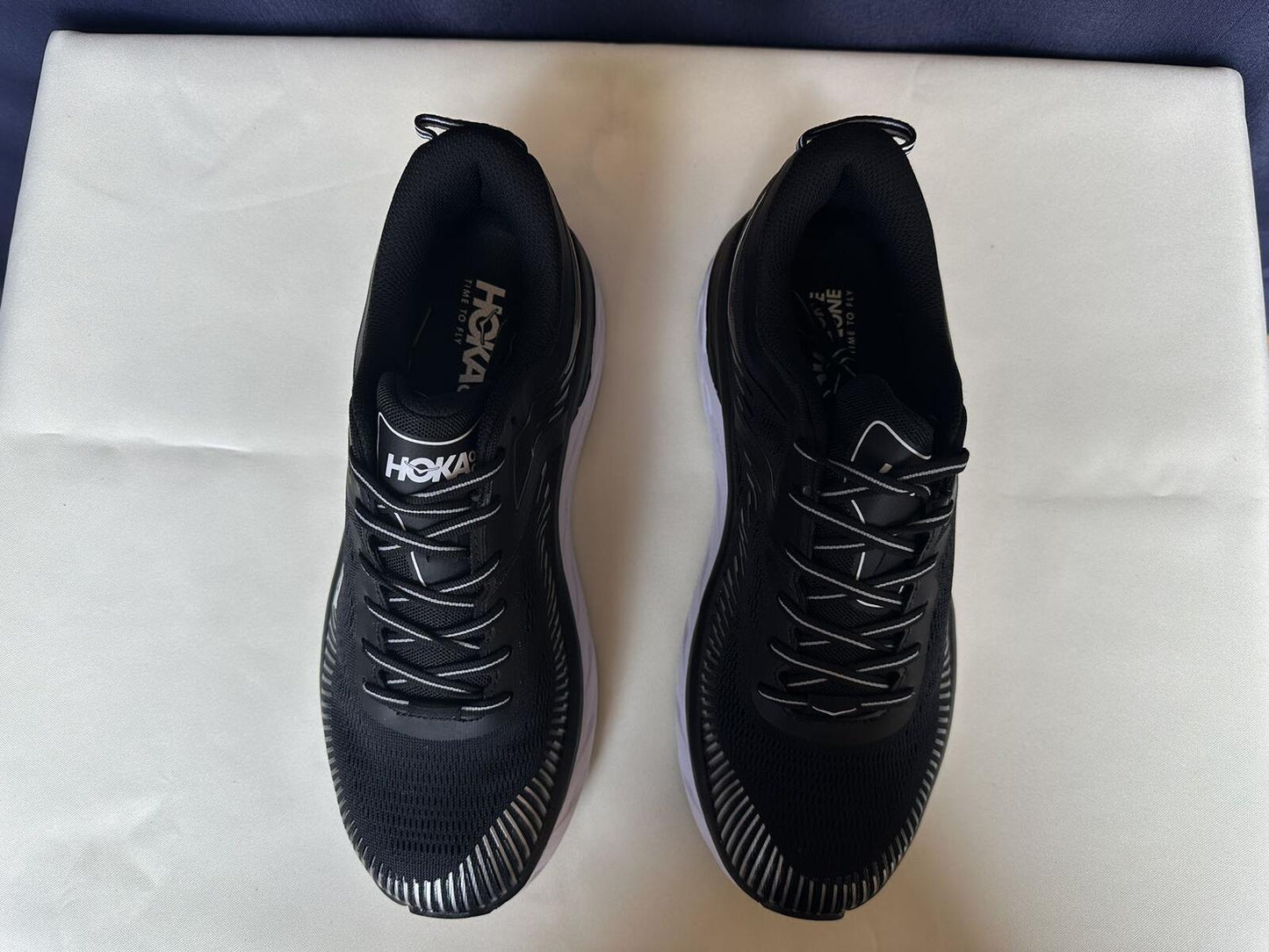 Size 11- Hoka Men Bondi 7 Black White Running Shoes Sneakers