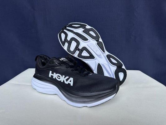 Size 10D- Hoka Men Bondi 8 Black/White Mens Sneakers Shoes