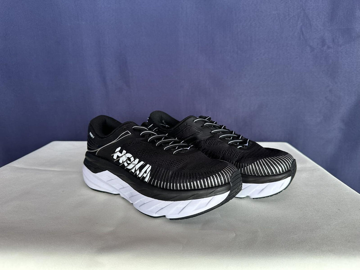Size 8 - Hoka Women Bondi 7 Black White Running Shoes Sneaker