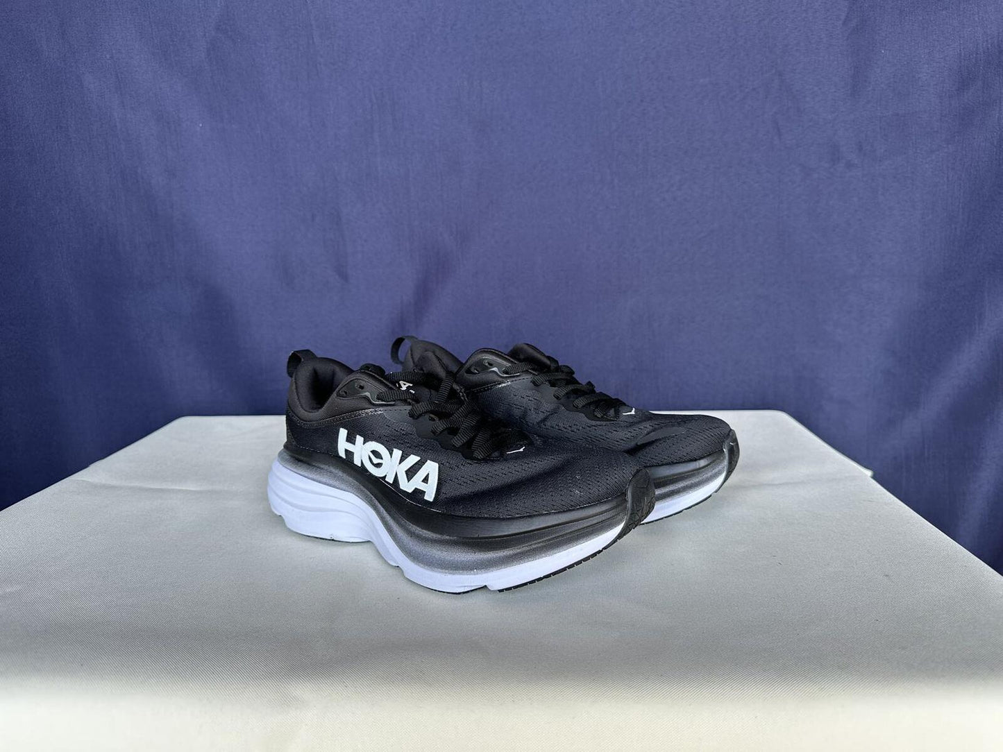 Size 7.5B - Hoka Women Bondi 8 Black/White Sneakers Shoes