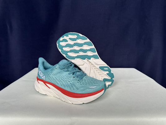 Size 7B- Hoka Women Clifton 8 Aquarelle/Eggshell Running Sneakers