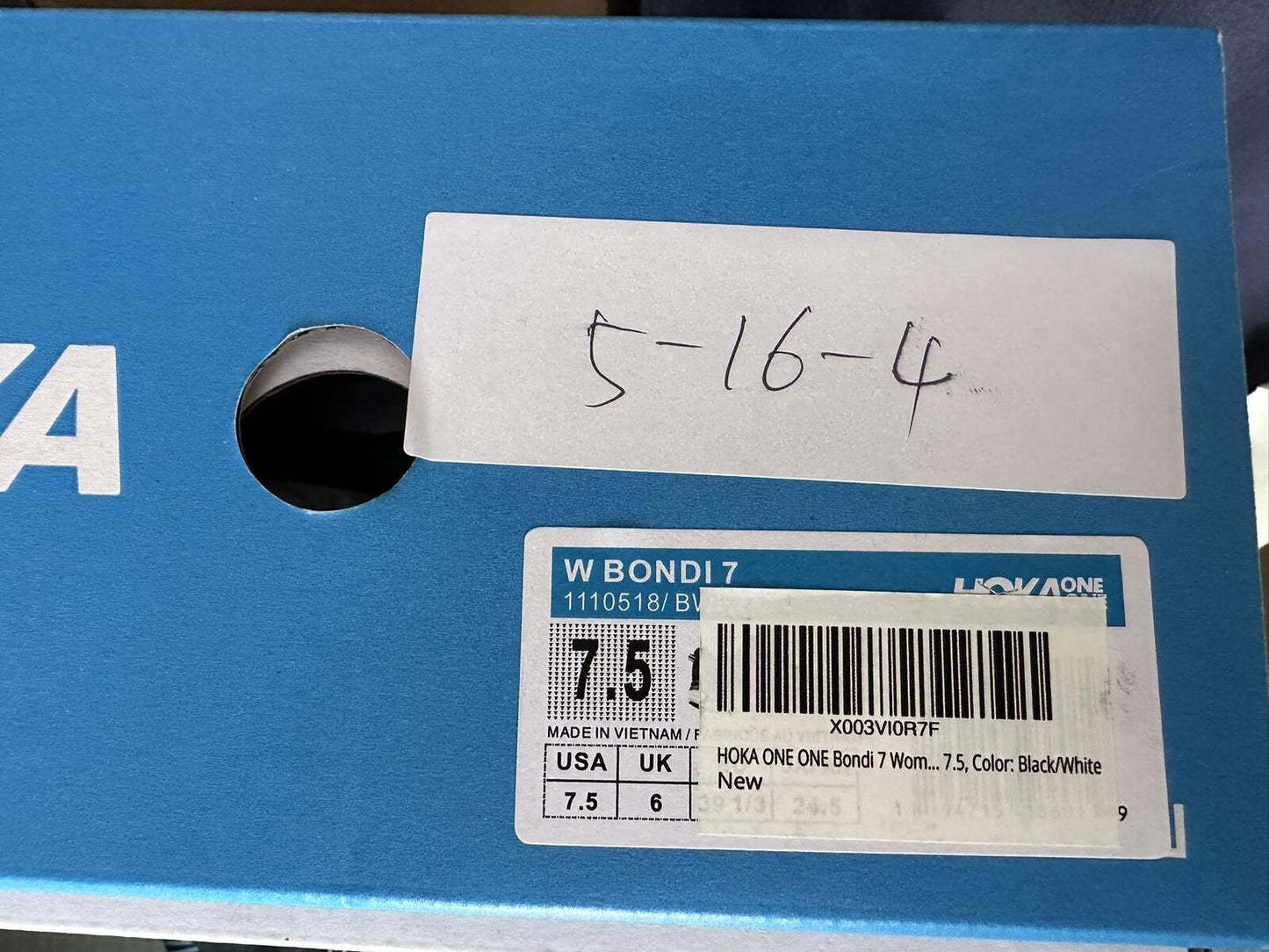 Size 7.5 - Hoka Women Bondi 7 Black White Running Shoes Sneaker