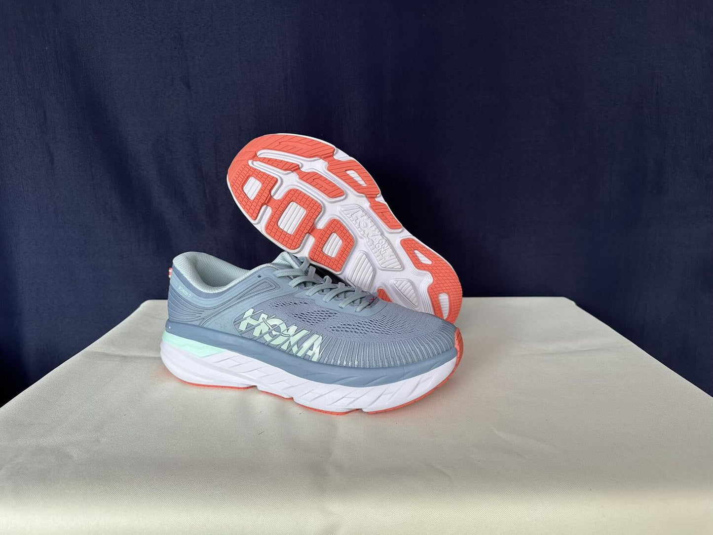 Size 11- Hoka Women Bondi 7 Blue Fog Blue Glass Sneakers