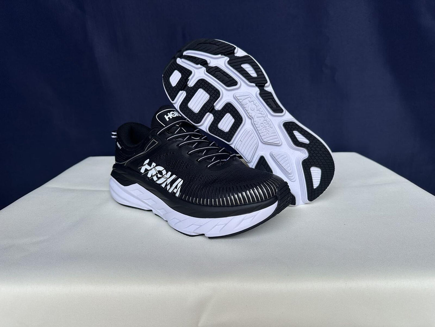 Size 8.5-Hoka Men Bondi 7 Black White Running Shoes Sneakers