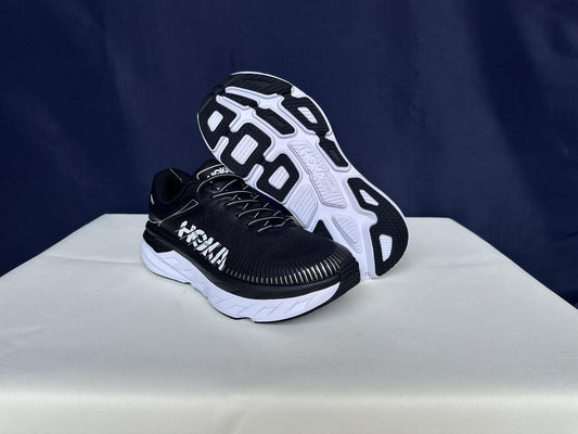 Size 9- Hoka Men Bondi 7 Black White Trainer Shoes Sneakers