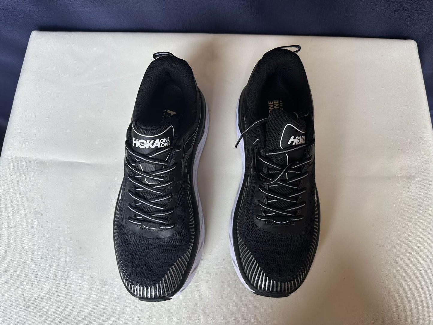 Size 8.5-Hoka Men Bondi 7 Black White Running Shoes Sneakers