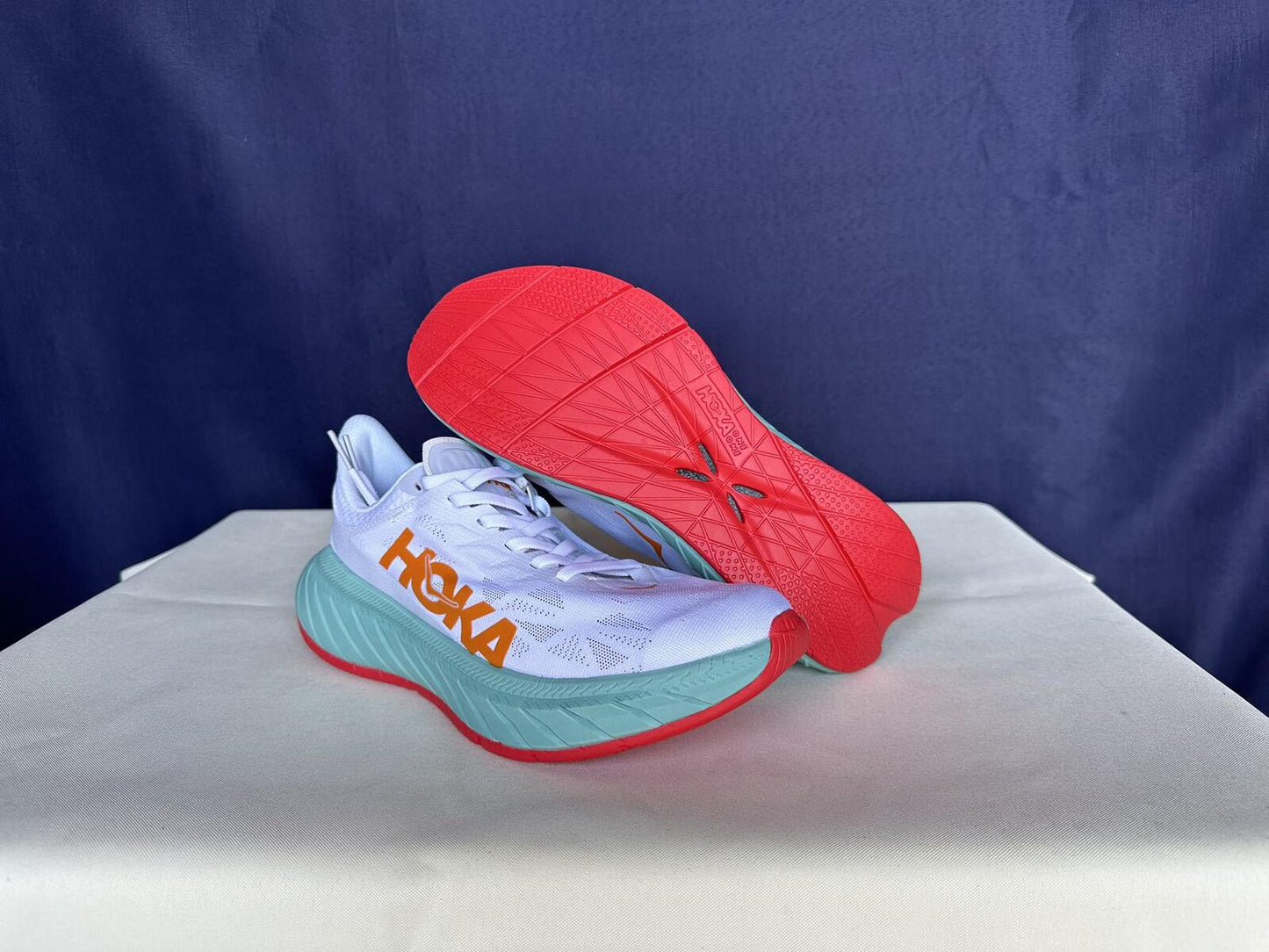 Size 8D - Hoka Men Carbon X 2 White Blue Orange Sneakers