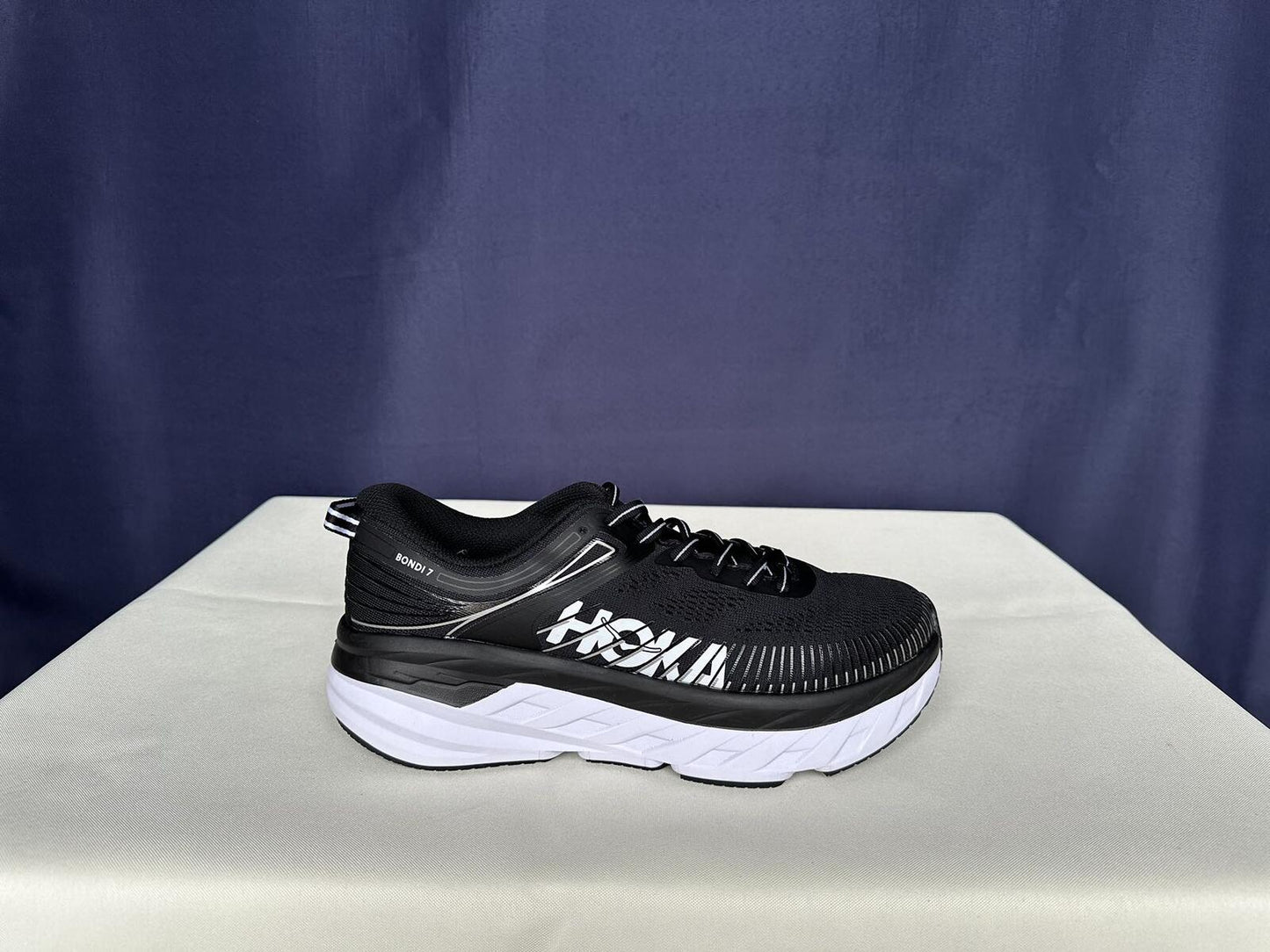 Size 9.5- Hoka Women Bondi 7 Black White Trainer Shoes Sneakers