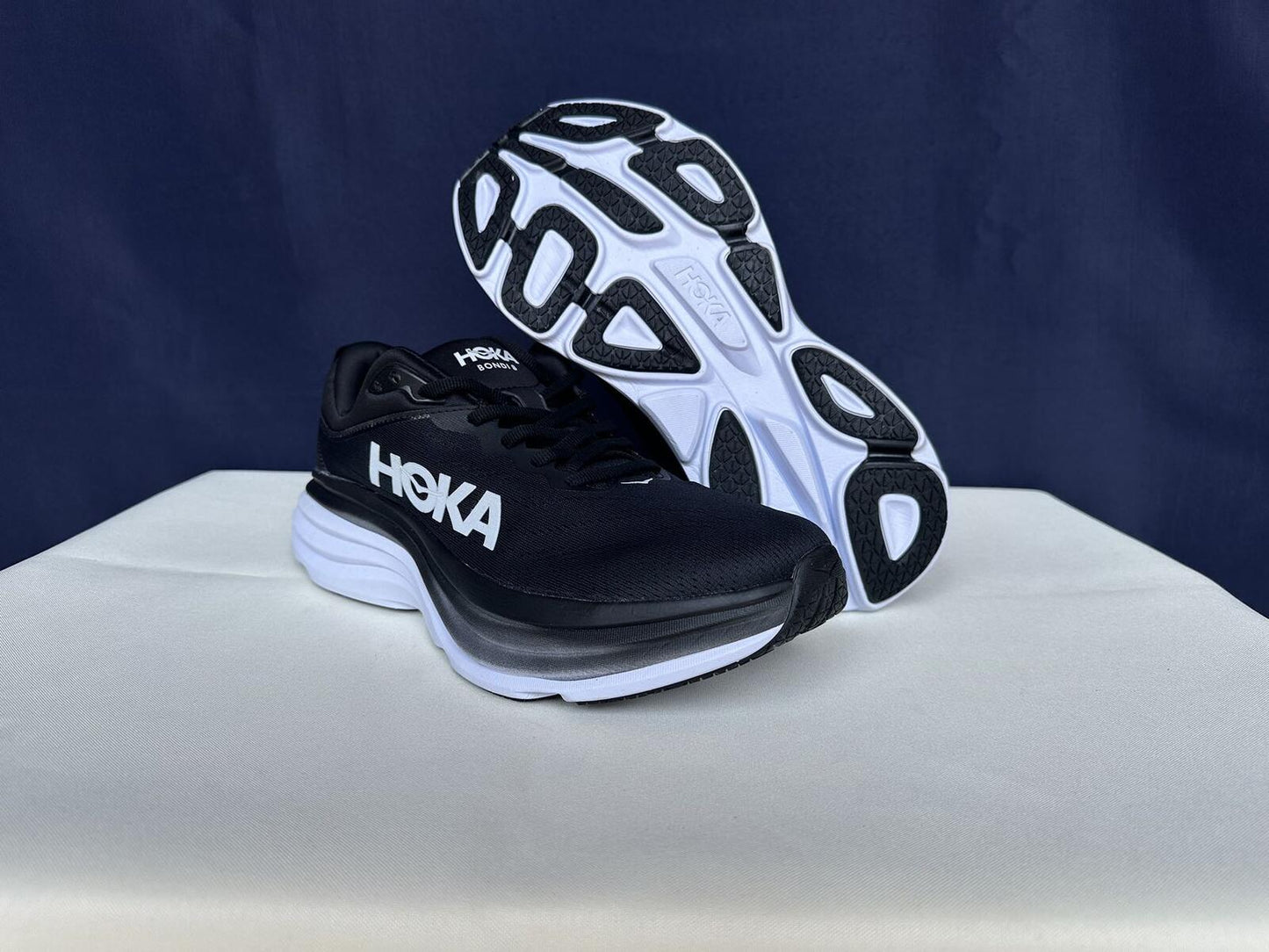 Size 10D- Hoka Men Bondi 8 Black/White Mens Sneakers Shoes