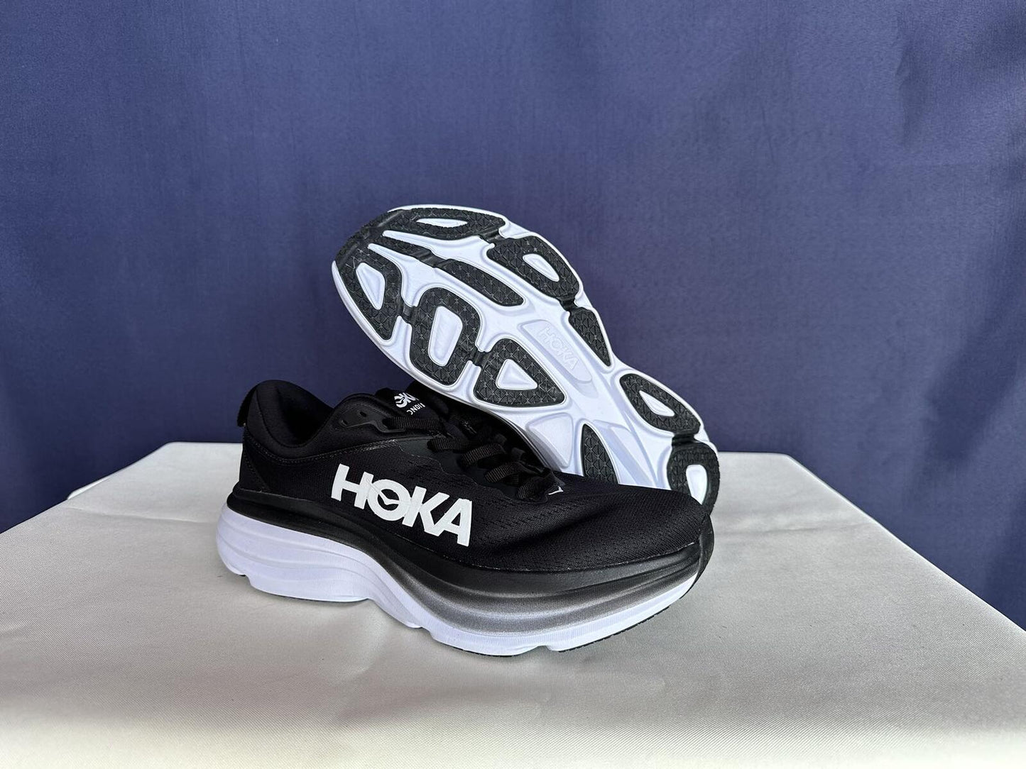 Size 9.5D - Hoka Men Bondi 8 Black/White Mens Sneakers Shoes