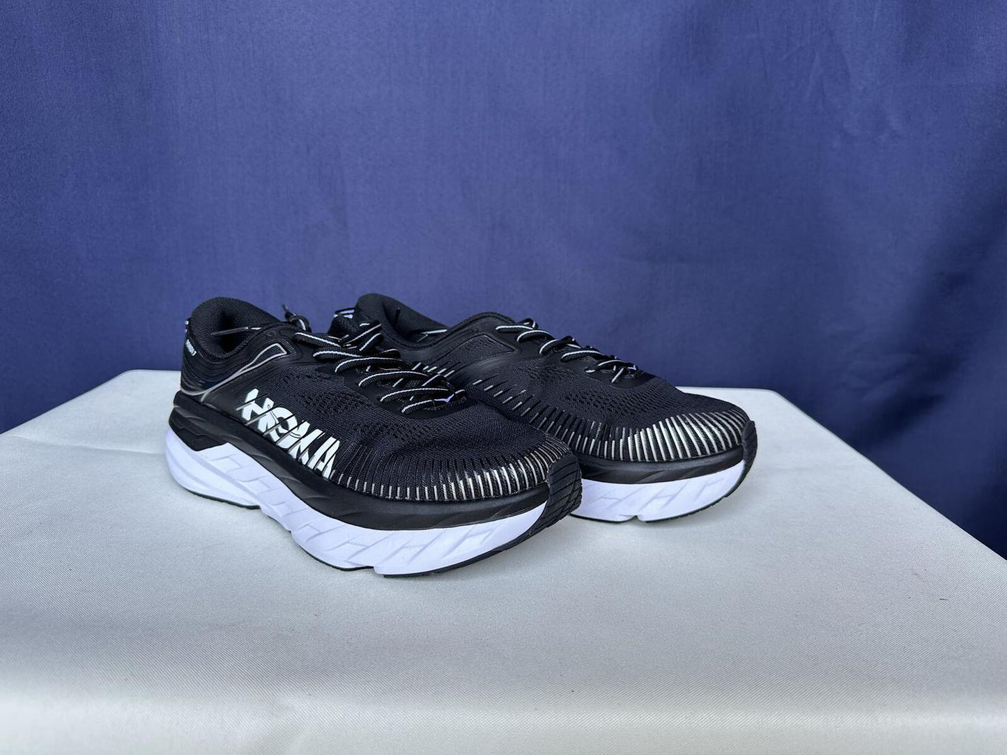 Size 9- Hoka Women Bondi 7 Black White Trainer Shoes Sneakers