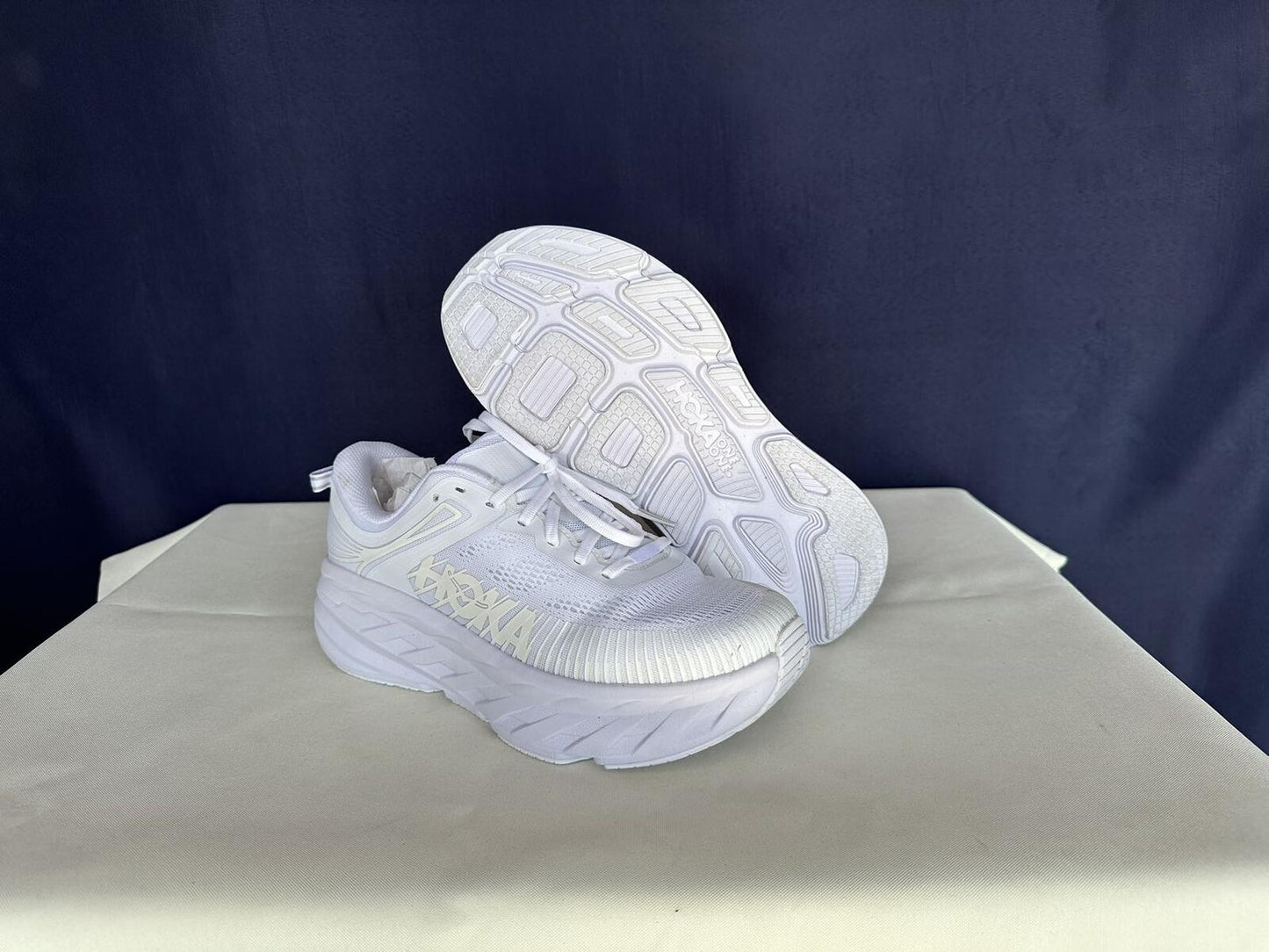 Size 9.5 - Hoka Women Bondi 7 White White Trainer Sneakers Shoes