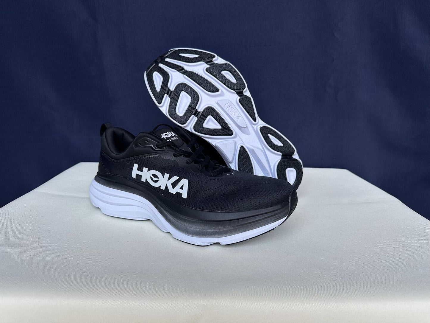 Size 10.5D- Hoka Men Bondi 8 Black/White Mens Sneakers Shoes