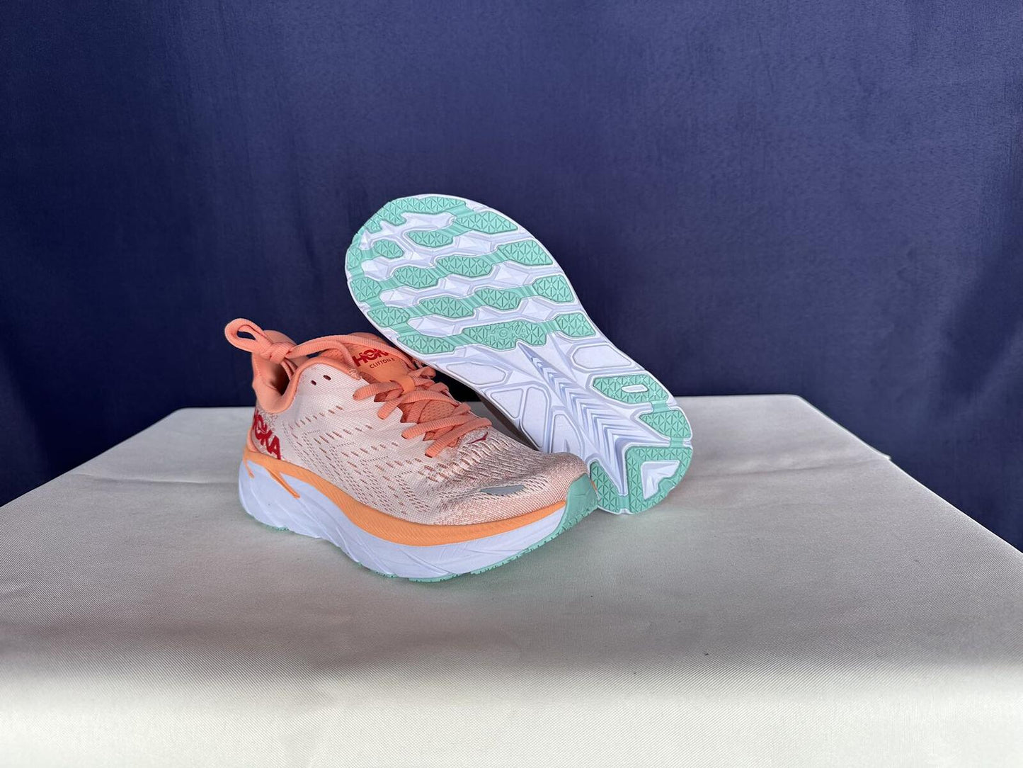Size 6.5B - Hoka Women Clifton 8 Cantaloupe/Silver Peony Run Sneakers Shoes