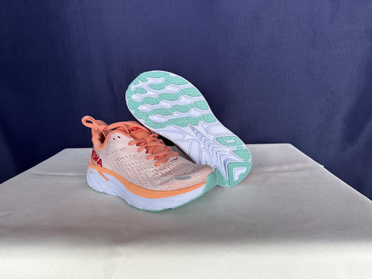 Size 6.5B - Hoka Women Clifton 8 Cantaloupe/Silver Peony Run Sneakers Shoes