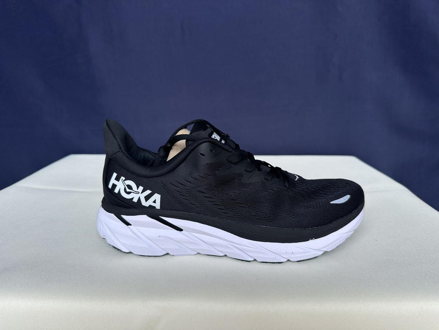 Size 10B- Hoka Women Clifton 8 Black White Run Sneakers Shoes
