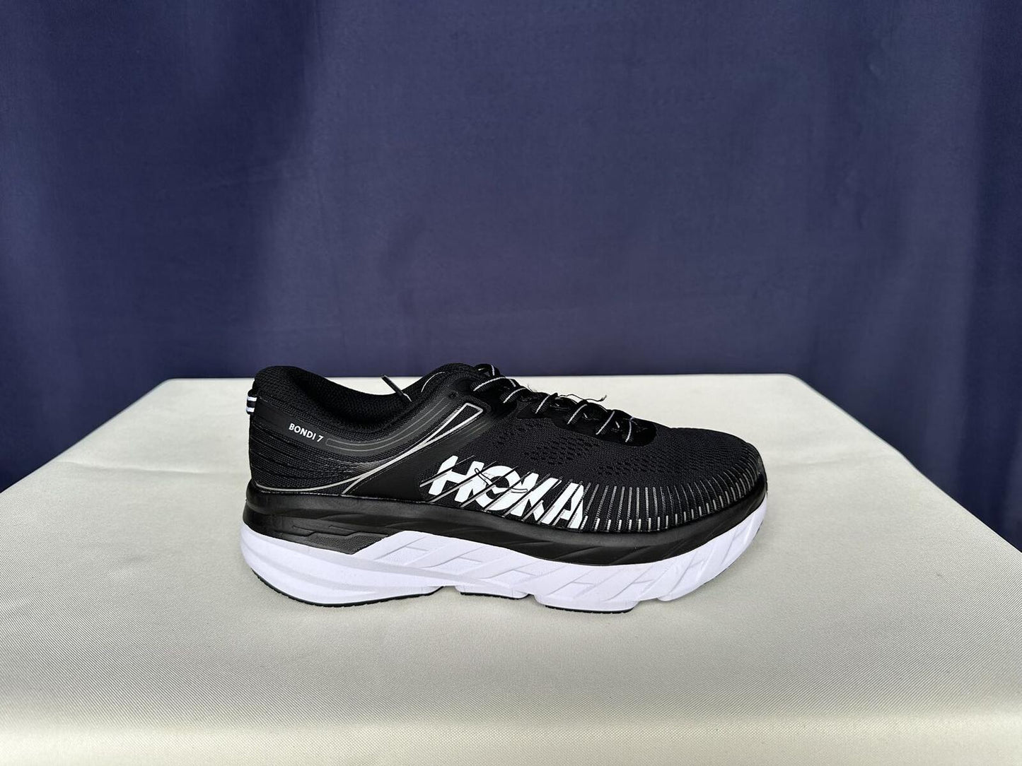 Size 9- Hoka Women Bondi 7 Black White Trainer Shoes Sneakers