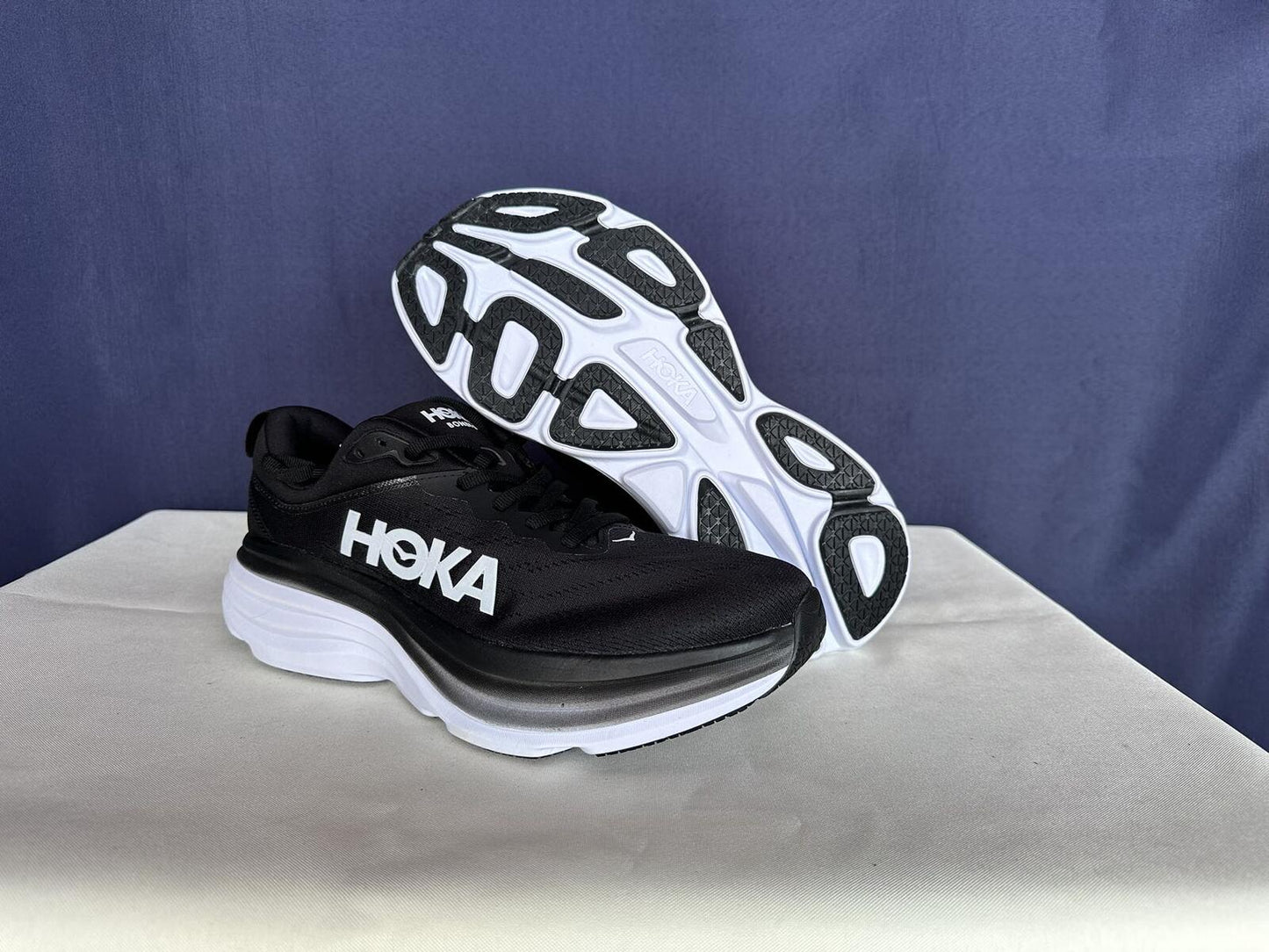 Size 10D - Hoka Men Bondi 8 Black/White Mens Sneakers Shoes