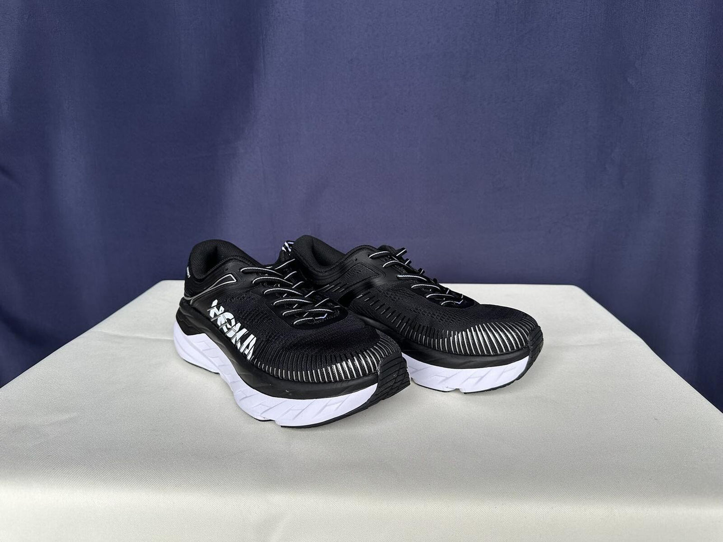 Size 9.5- Hoka Women Bondi 7 Black White Trainer Shoes Sneakers