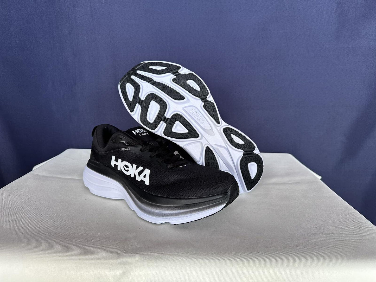 Size 10D - Hoka Men Bondi 8 Black/White Mens Sneakers Shoes