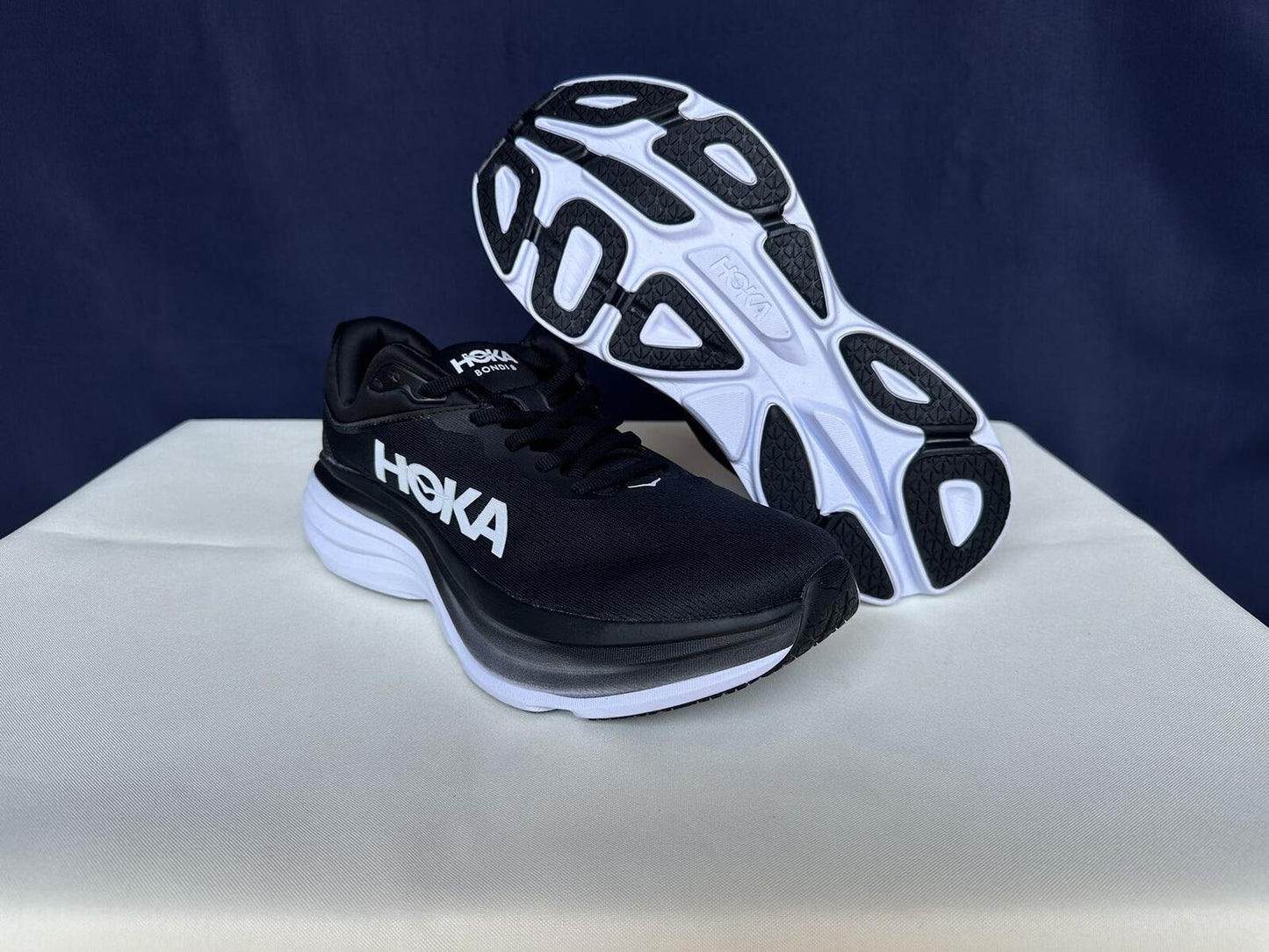 Size 10D- Hoka Men Bondi 8 Black/White Mens Sneakers Shoes
