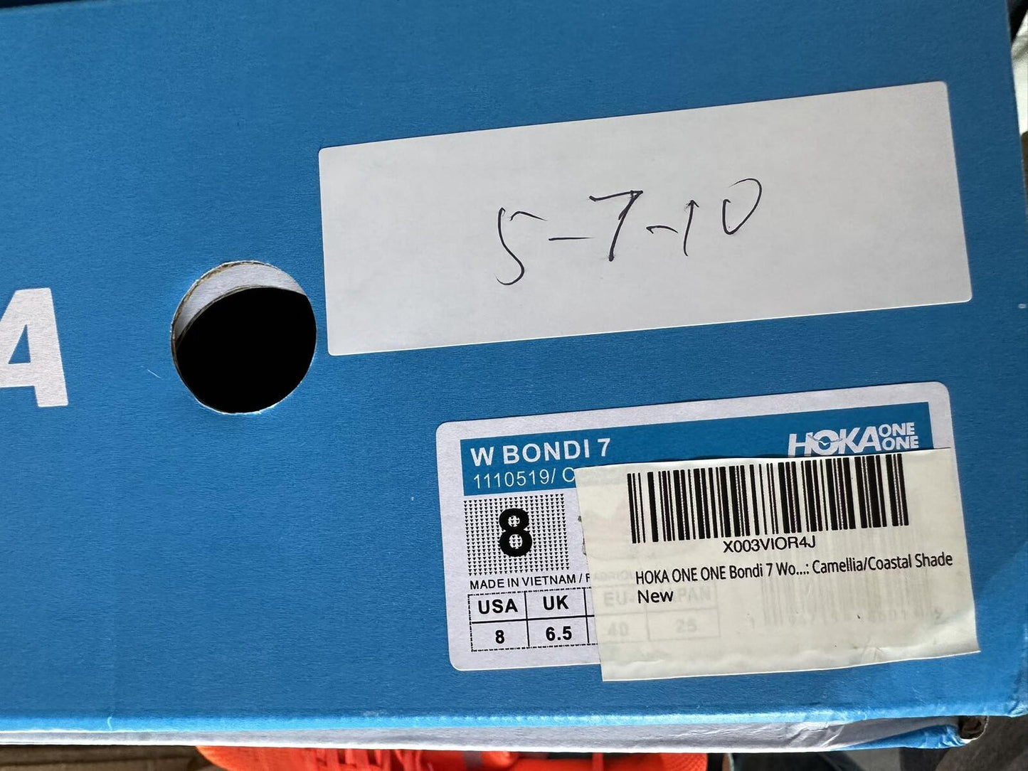 Size 8 - Hoka Women Bondi 7 Camellia/Coastal Shade Sneakers
