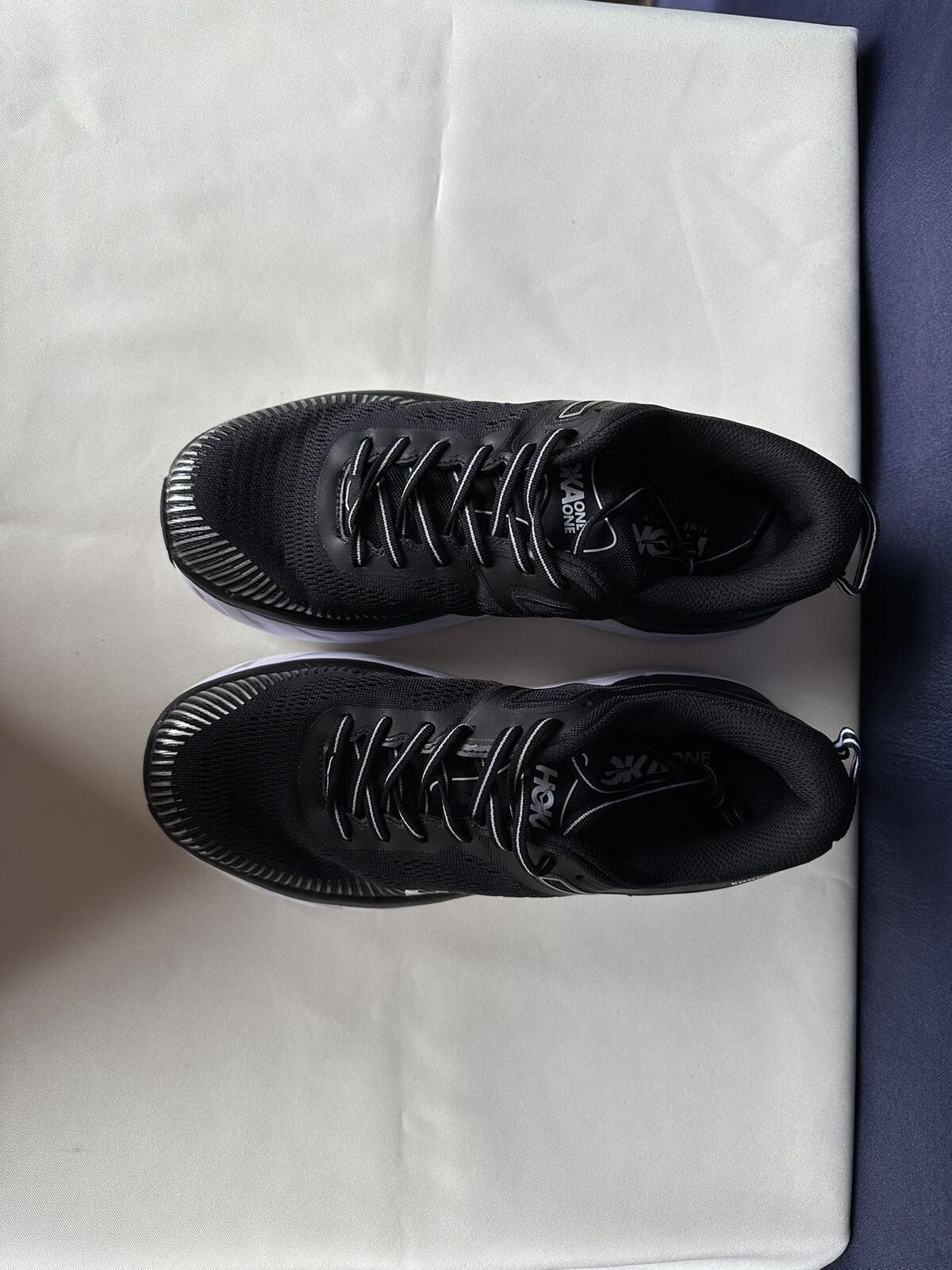 Size 9.5- Hoka Women Bondi 7 Black White Trainer Shoes Sneakers