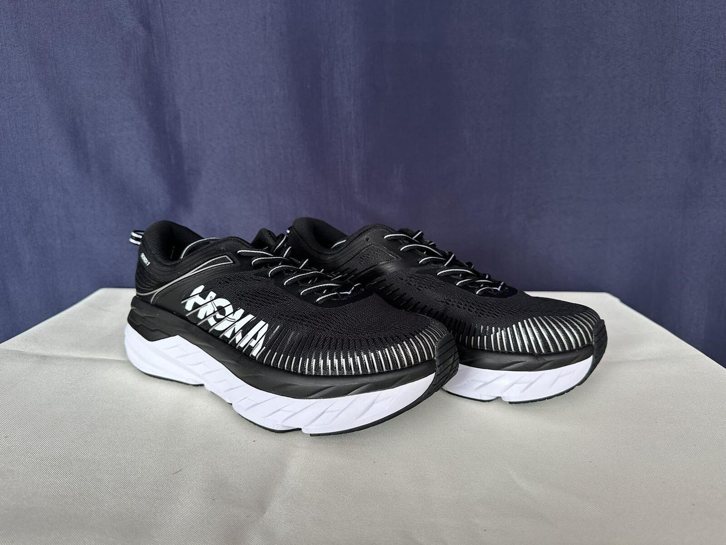 Size 9.5- Hoka Women Bondi 7 Black White Running Shoes Sneaker