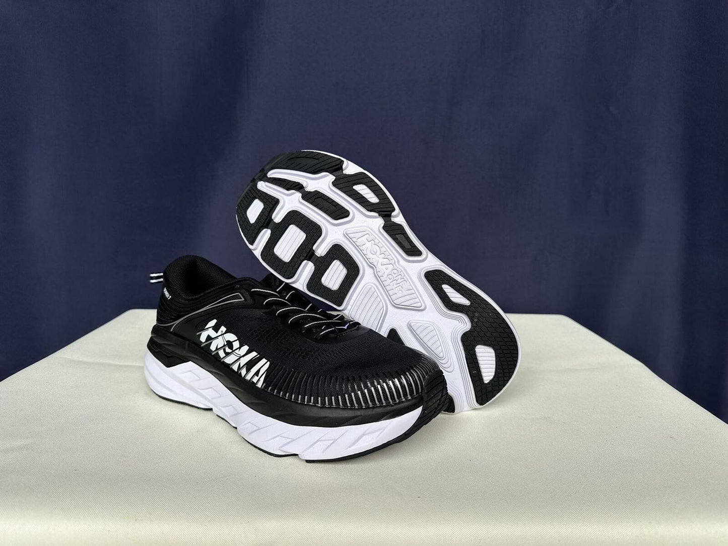 Size 10.5 - Hoka Women Bondi 7 Black White Running Shoes Sneaker