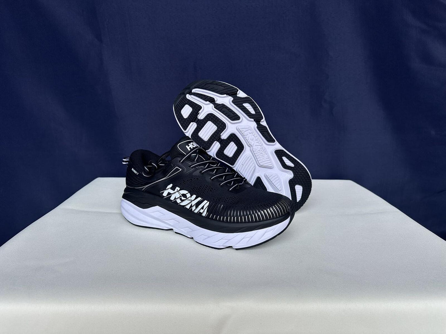 Size 8.5-Hoka Men Bondi 7 Black White Running Shoes Sneakers