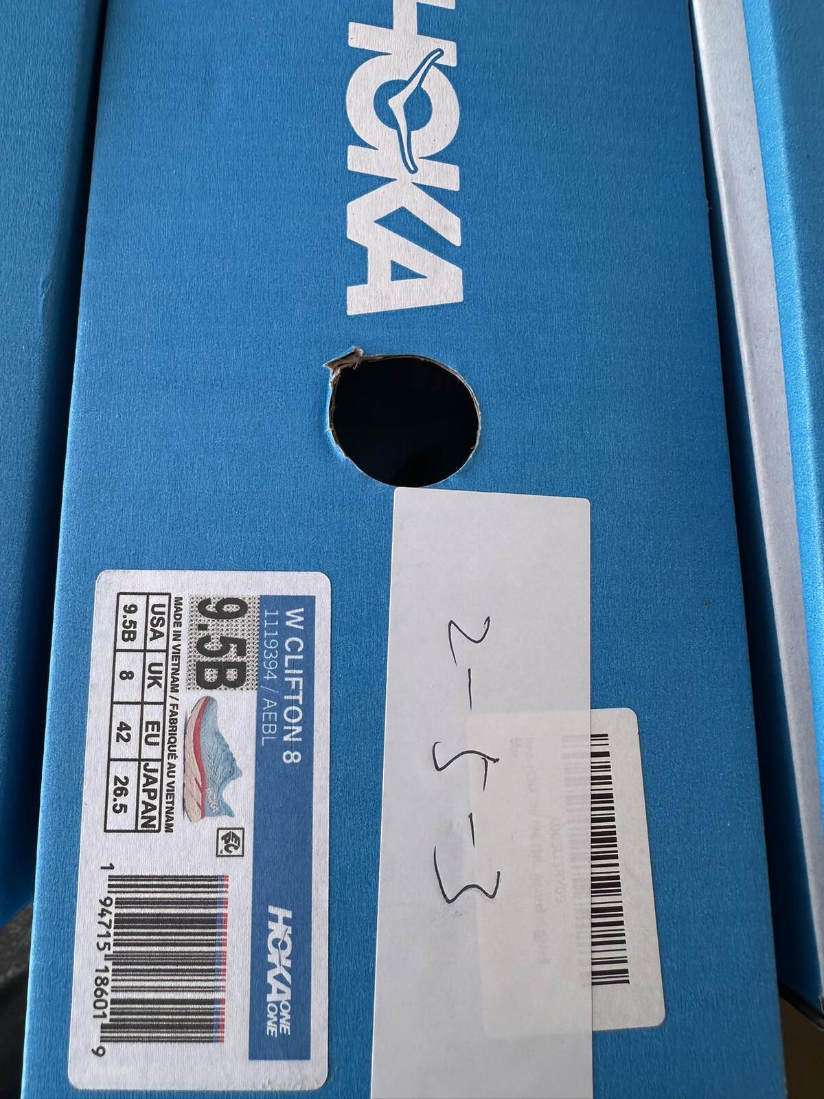Size 9.5B- Hoka Women Clifton 8 Aquarelle/Eggshell Running Sneakers