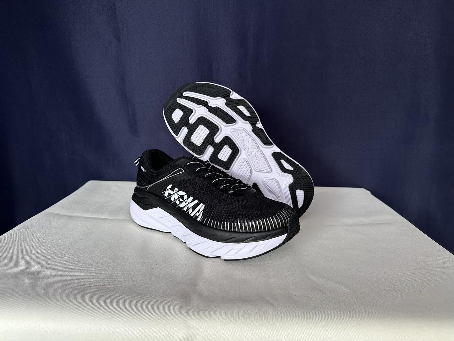 Size 9.5- Hoka Women Bondi 7 Black White Running Shoes Sneaker