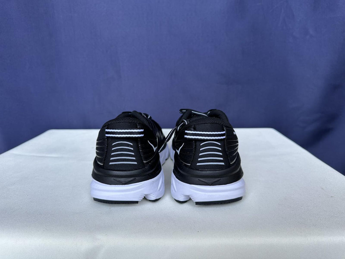 Size 9- Hoka Women Bondi 7 Black White Trainer Shoes Sneakers