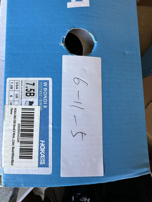 Size 7.5B - Hoka Women Bondi 8 Black/White Sneakers Shoes