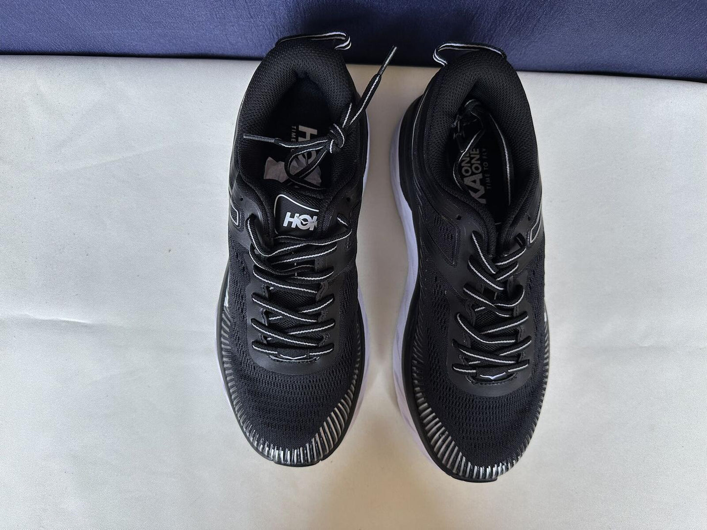 Size 9- Hoka Women Bondi 7 Black White Trainer Shoes Sneakers