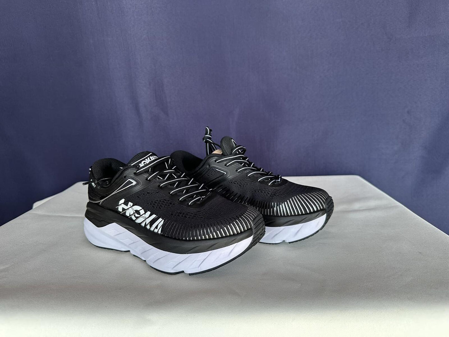 Size 6 - Hoka Women Bondi 7 Black White Running Shoes Sneaker