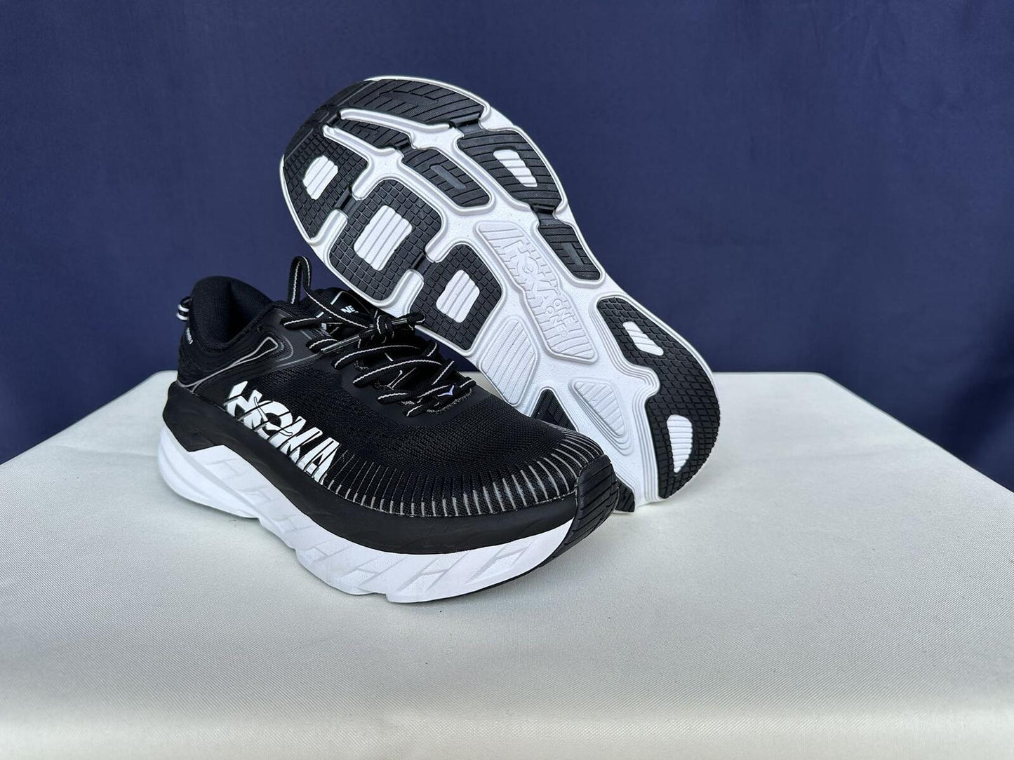 Size 9.5 - Hoka Men Bondi 7 Black White Running Shoes Sneaker