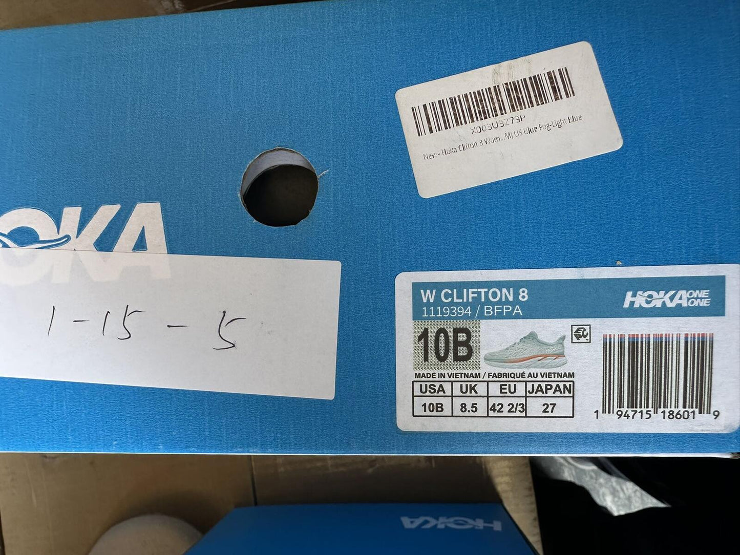 Size 10B-Hoka Women Clifton 8 Blue Fog/Plein Air Sneakers Shoes