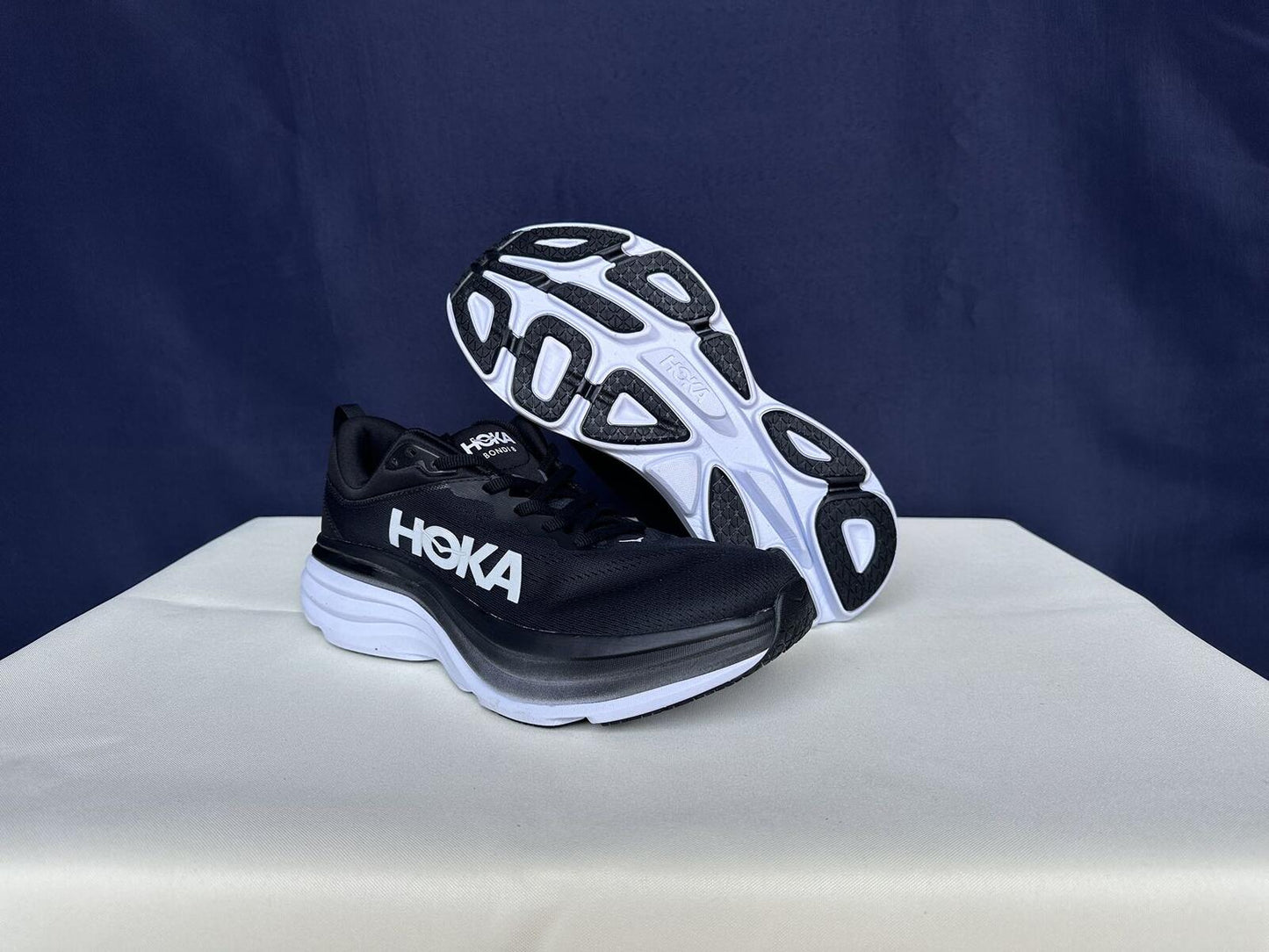 Size 9D- Hoka Men Bondi 8 Black/White Mens Sneakers Shoes